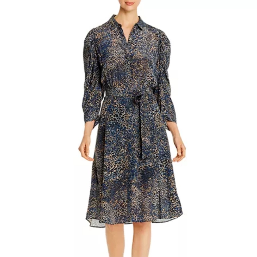 Kobi Halperin Morgan Silk Blue Animal-Print Dress, Size Small, GUC